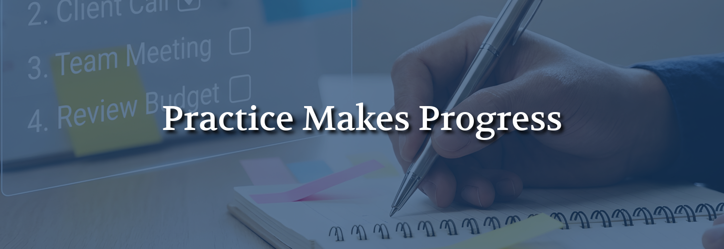Business professional writing in a notebook beside a task checklist, representing continuous learning, compliance training, skill development, and steady professional improvement.